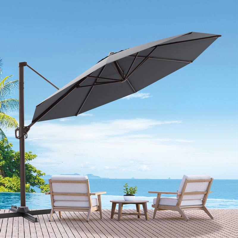Outdoor 11 Ft Patio Cantilever Offset Umbrella with 360 Degree Rotation - Dark Grey
