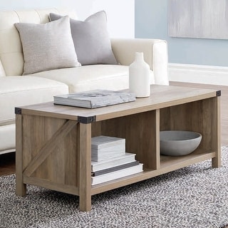 Farmhouse 2-Tier Wooden Coffee Table with Shelf - Bed Bath & Beyond ...