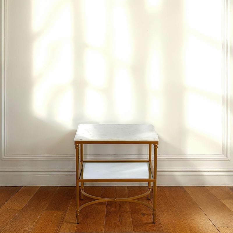 Marble and Metal End Table - Gold and White