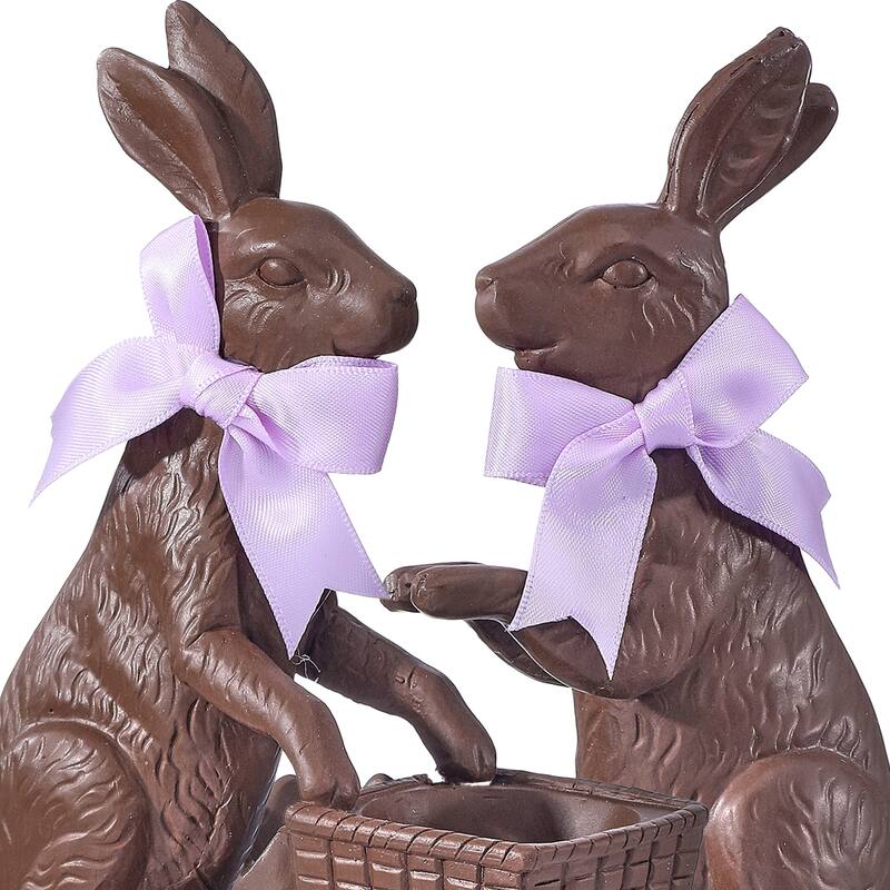 6.5" Resin Chocolate Bunny With Cart set of 2