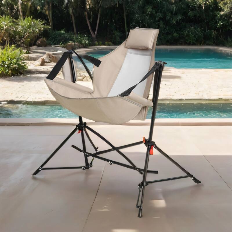 Portable Hammock Camping Rocking Chair with Pillow & Cup Holder, Khaki