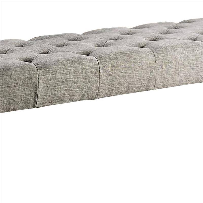48 Inches Bench with Tufted Seat and Chamfered Legs, Light Gray - 19.5 H x 48 W x 16 L Inches