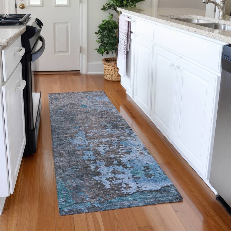 Premium Washable Super Soft Chic Abstract Mayfield Rug - Teal - 2'3" x 7'6"