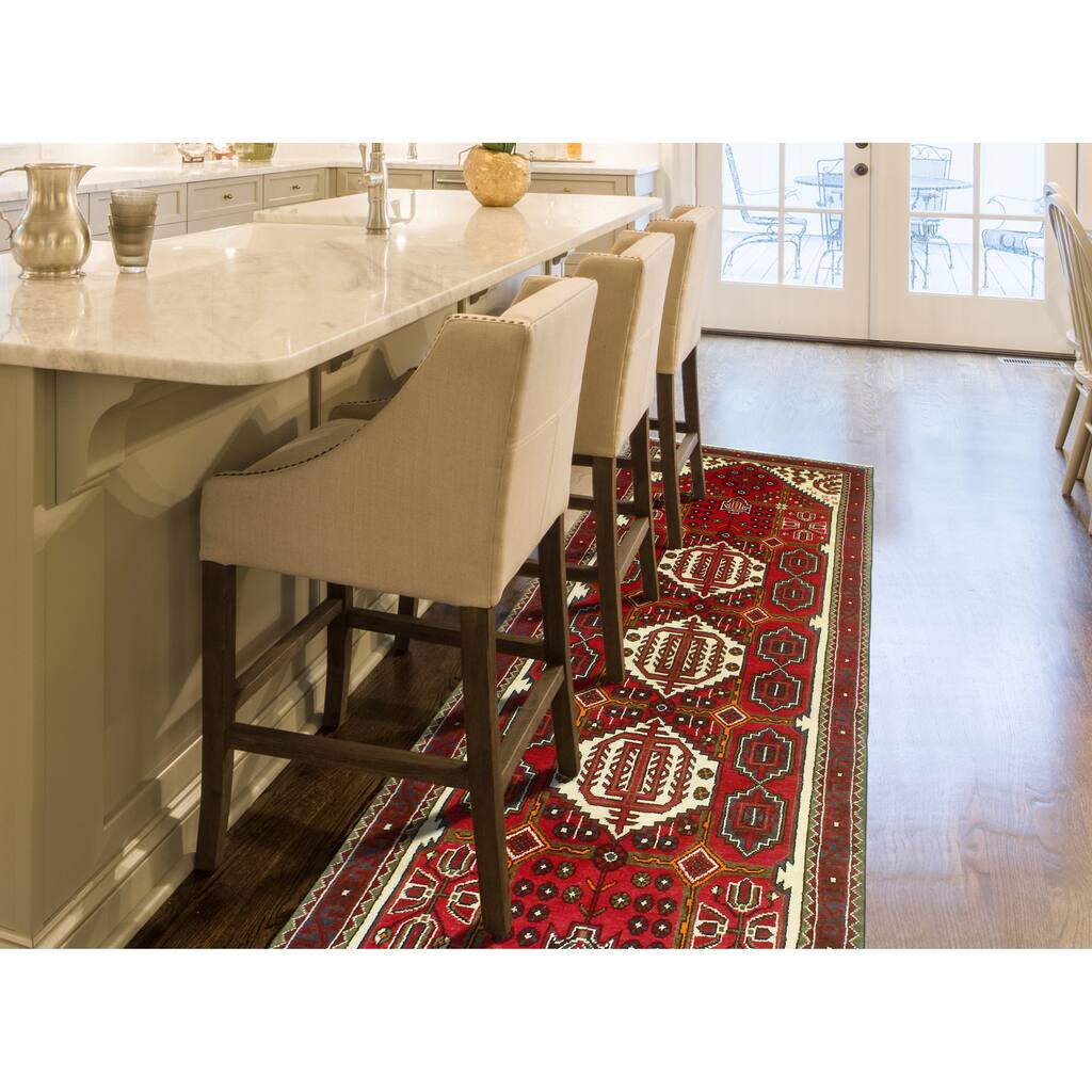 Fine Vintage Distressed Gulshano Red/Ivory Runner - 3'10" x 10'0"