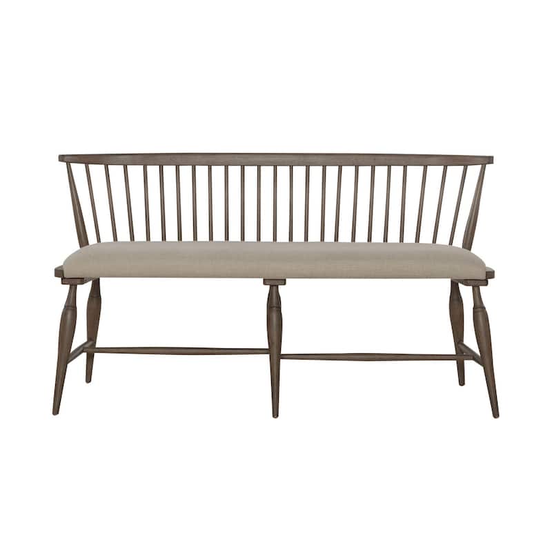 Americana Farmhouse Dusty Taupe Upholstered Windsor Bench