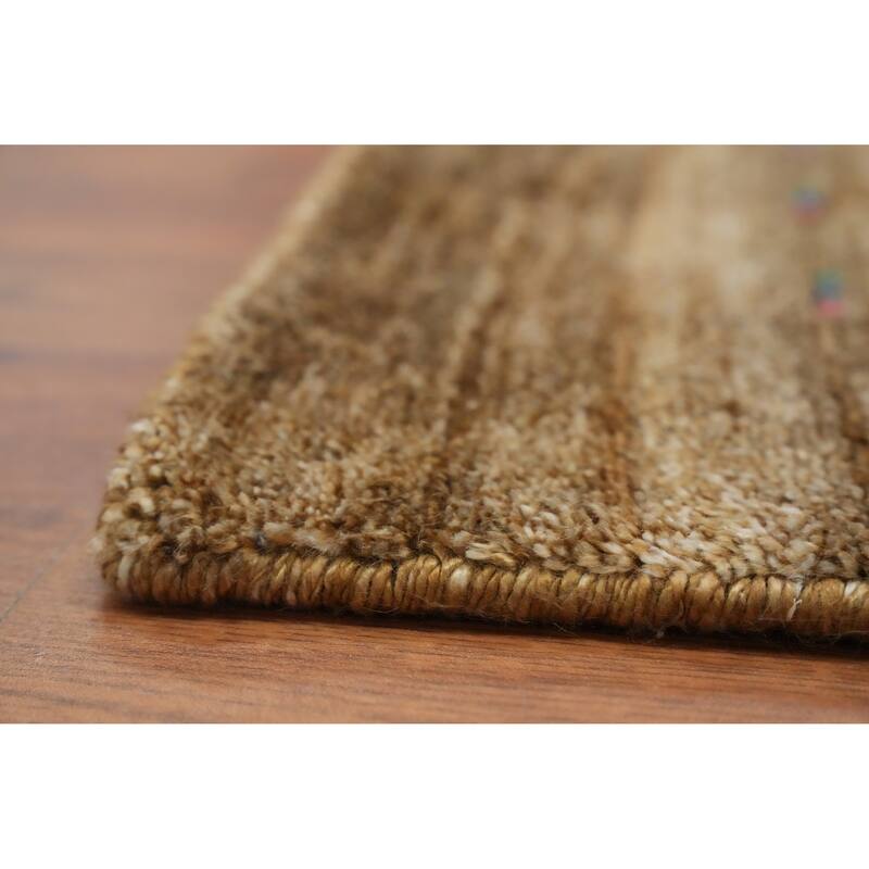 Hand Knotted Oriental Viscose Silk Carpet Tribal Animal Pictorial Yellow & Gold Gabbeh Area Rug - 11' 11'' X 8' 11''