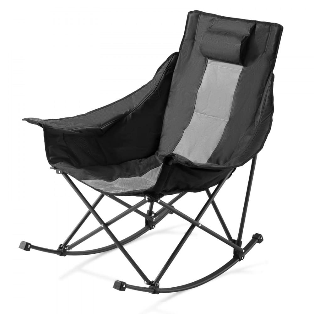 Black Grey Cotton-Padded Oxford Heated Rocking Camping Chair with Dual-Zone Warmth and Foldable Steel Frame