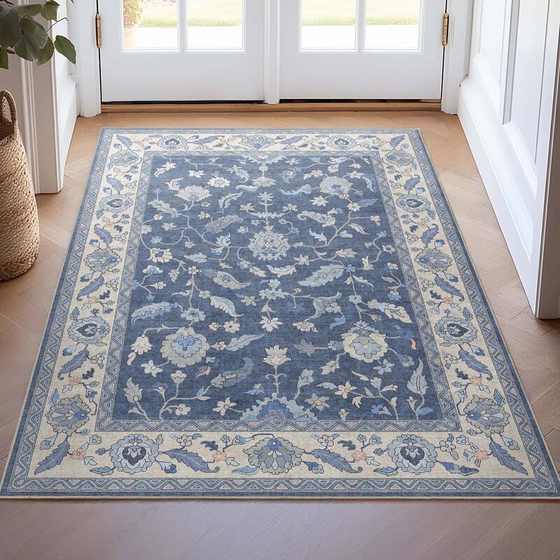 Well Woven Ushak Mardin Updated Traditional Boho Flat-Weave Area Rug - 3'11" x 5'3" - Blue