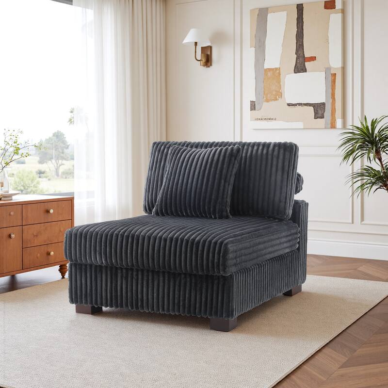 35.7" W Plush Corduroy Upholstered Armless Modular Sofa Chair