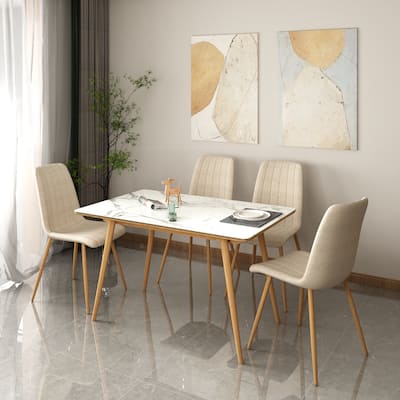Modern Style Linen Solid Back Side Chair,Set of 4 Dining Chairs