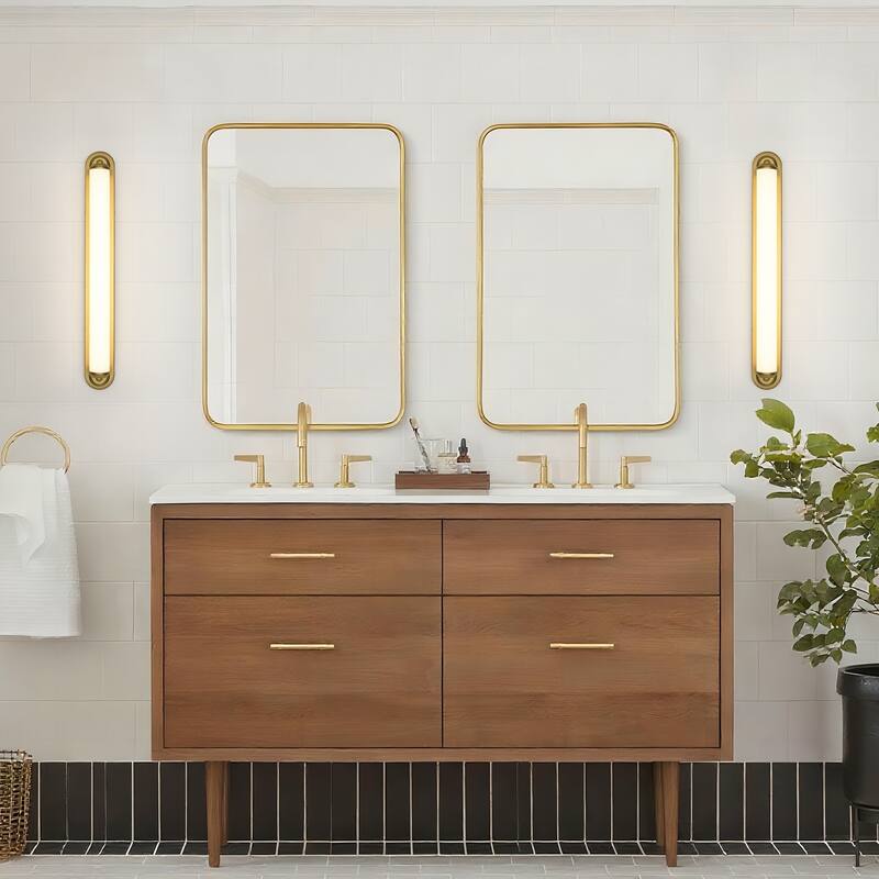 24" Modern Black/Gold LED Wall Sconce - 11W 3000K Warm Light, Linear Fixture for Bedroom & Hallway