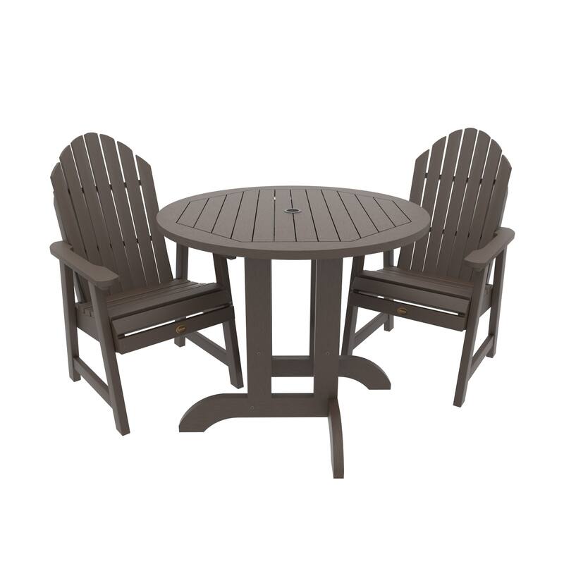 Highwood Commercial 3-Piece Muskoka Adirondack 36" Bistro Dining Set - Weathered Acorn