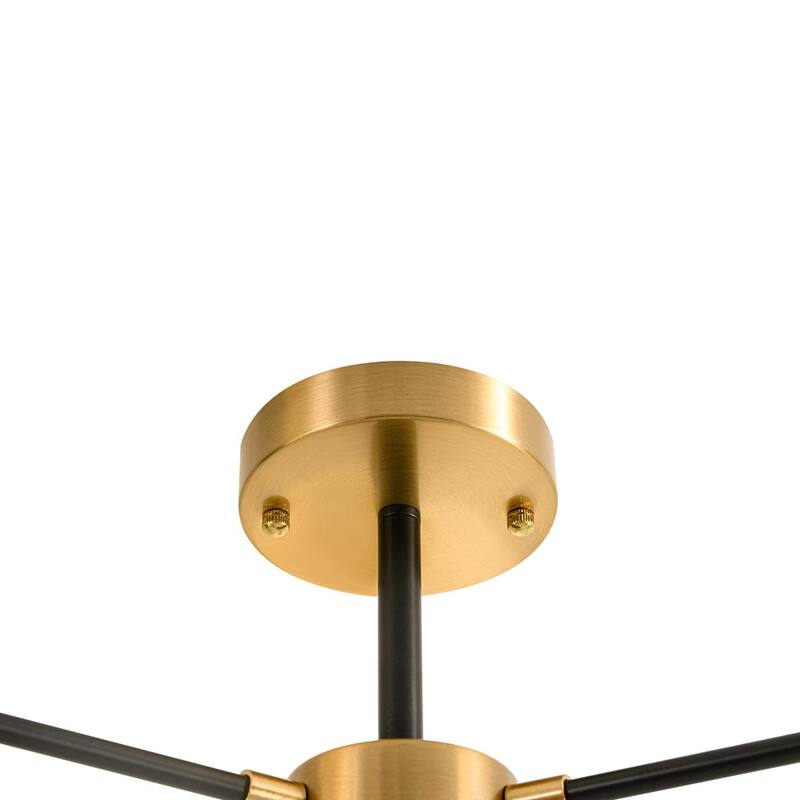 3-Light Brass Black Frosted White Glass Sputnik Semi Flush Mount - 26 Inches