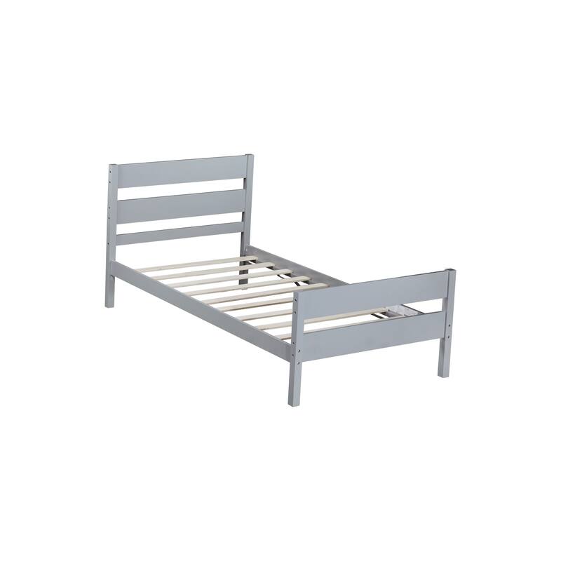 Minimalist Twin Bed with Headboard, Footboard, and Underbed Storage, Grey