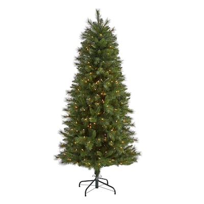 6ft. Slim Mountain Pine Artificial Christmas Tree with 300 Clear Lights and 629 Bendable Branches - Sleek Festive X-Mas Glow