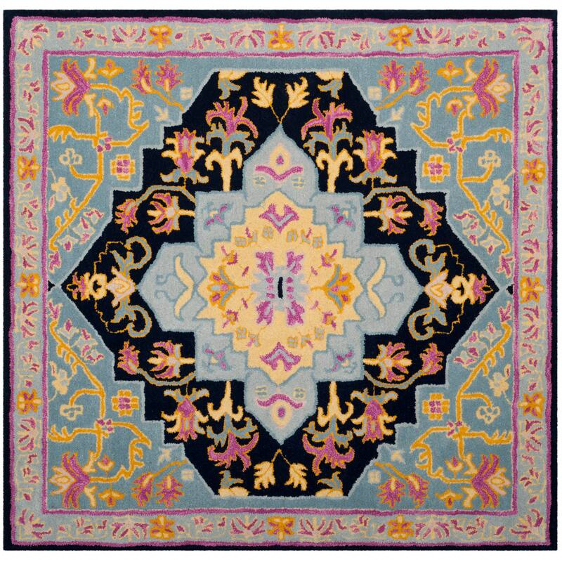 SAFAVIEH Handmade Bellagio Toma Modern Oriental Wool Rug - 5' Square - Navy Blue/Multi
