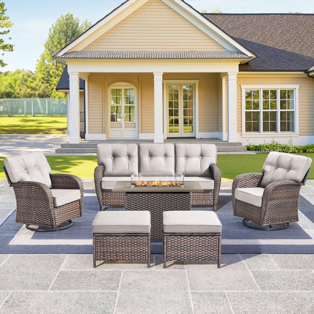 6 Pieces Outdoor Sofa Chair Ottoman with 41" Fire Table