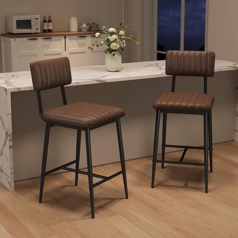 Set of 2 Counter-Height Bar Stools for Kitchen Islands and Bars - Brown