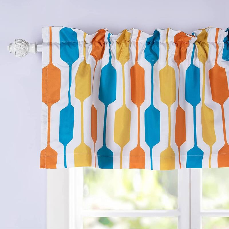 DriftAway Riley Geo Lined Window Curtain Valance - Teal Gold Orange - 52" Width X 18" Length