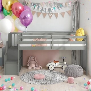 Modern Twin Size Loft bed With Staircase And Storage Or Entertainment Space for Bedroom