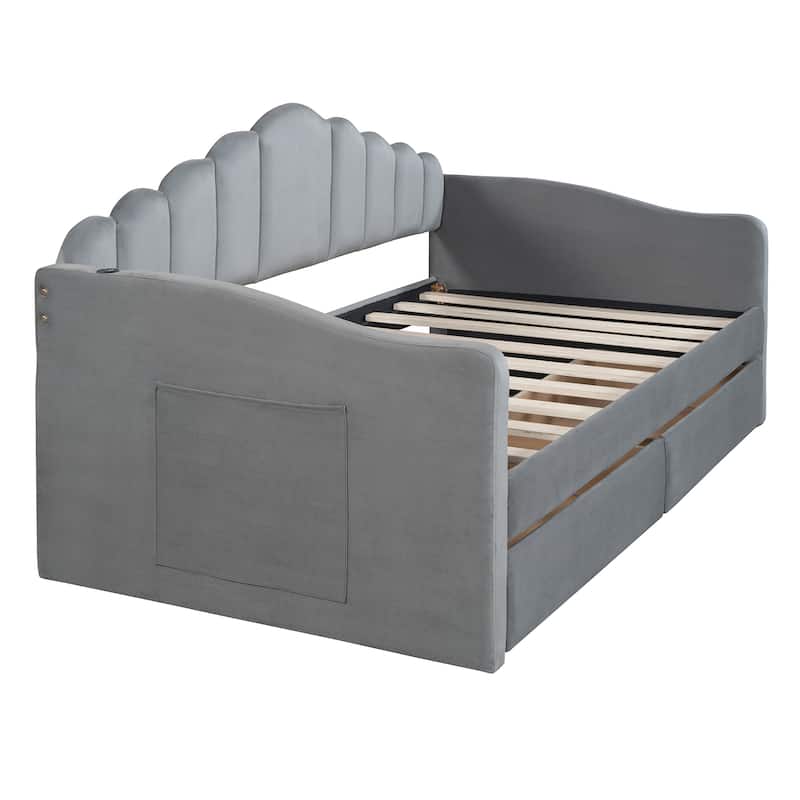 Twin Velvet Daybed with 2 Drawers & USB Ports