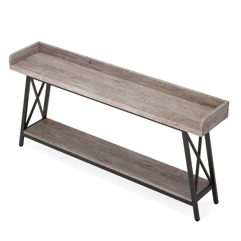 70.9" Extra Long Industrial Console Table, Rustic Grey Sofa Table Behind Couch, Narrow Entryway Hallway Bar Table