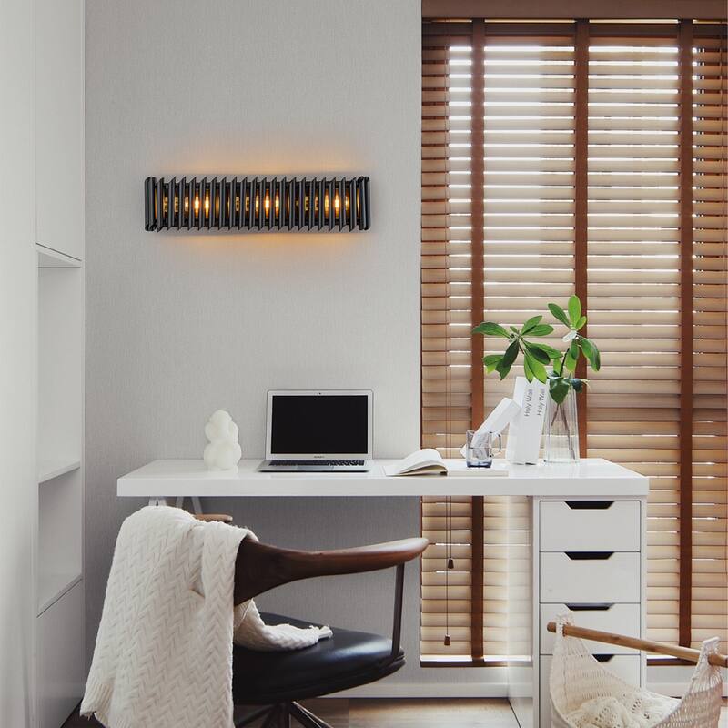 Black Angled Slatted Cylinder Wall Sconce Modern Industrial Light