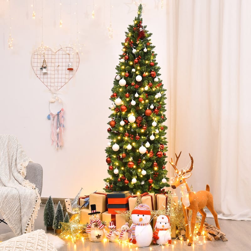 Gymax 6.5Ft Pre-Lit Pencil Christmas Tree Hinged Artificial Slim Tree - See Details