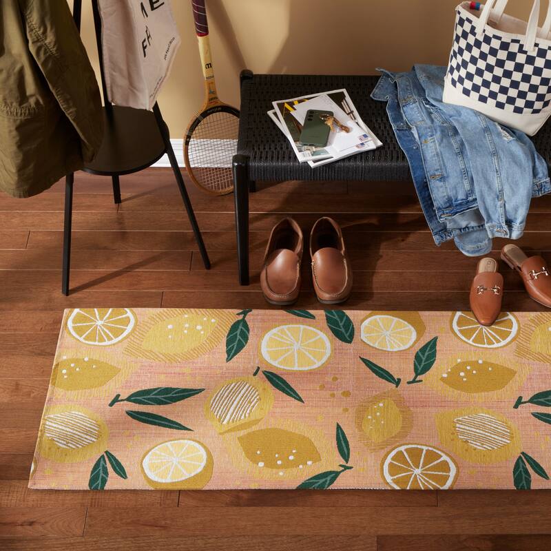 TOWN & COUNTRY LUXE Livie Fresh Lemon Everwash Washable Non-Slip Backing Kitchen Mat - 2' x 6' - Peach Pink - Runner