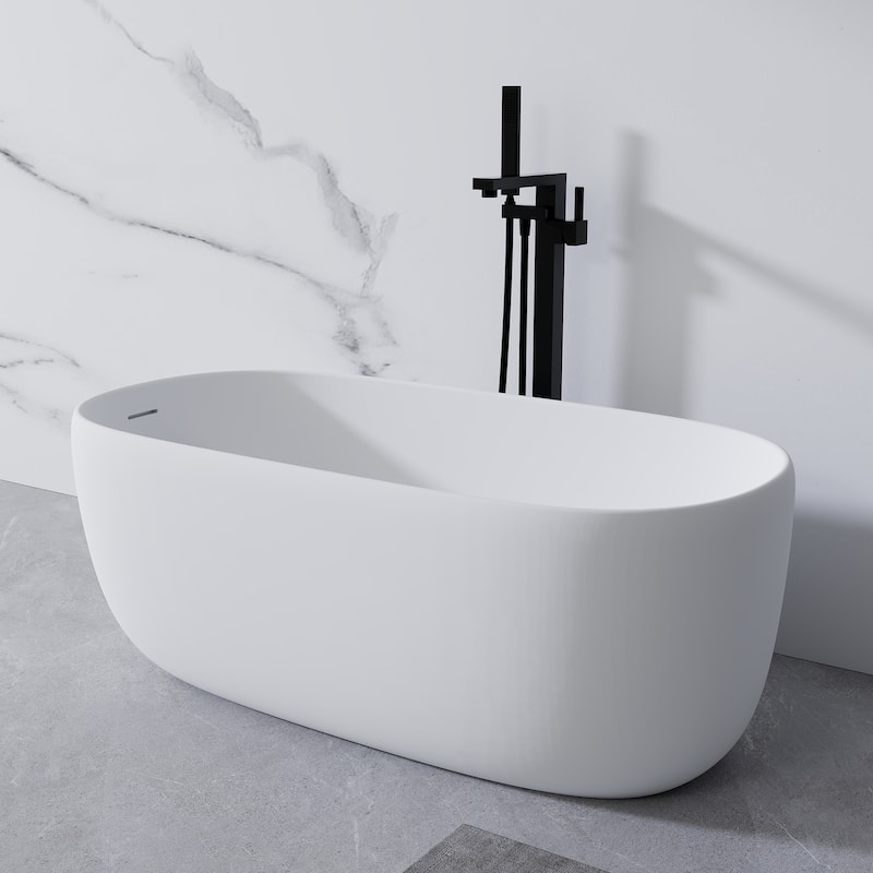 Solid Surface Freestanding Soaking Bathtub with Center Drain and Pop-up Drain, Modern Tubs with Overflow - 51.00 in. x 25.60 in. x 19.30 - Matte White