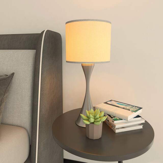 2-Pk 1-light Table Lamp with Brushed Nickel Finish and Grey Fabric Shade