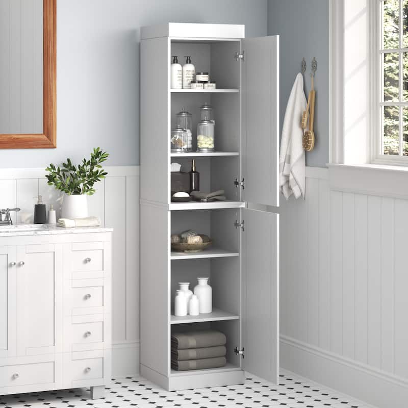 100% Solid Wood Tall Freestanding Bathroom Linen Cabinet with Doors, Adjustable Shelves, Modular Storage, 16.5" W x 71.5" H