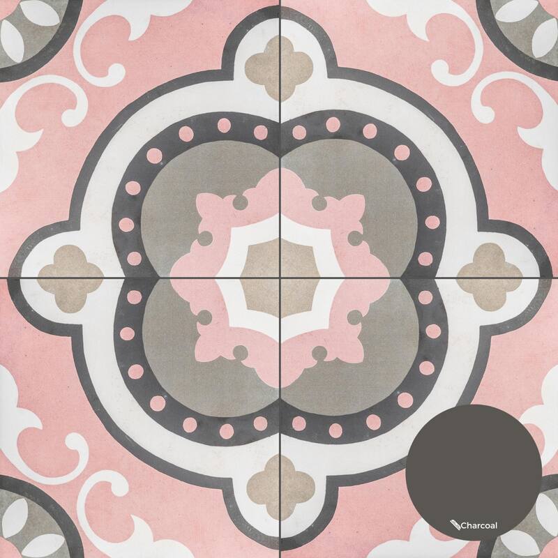 Art Deco 8x8 Rose Pink Matte Porcelain Encaustic Tile - Floor & Wall