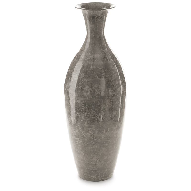 Lery Flower Vase Home Decor, Tapered Neck, High Gloss Gray Metal Finish