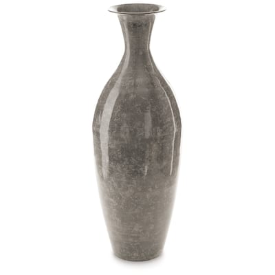 Lery Flower Vase Home Decor, Tapered Neck, High Gloss Gray Metal Finish