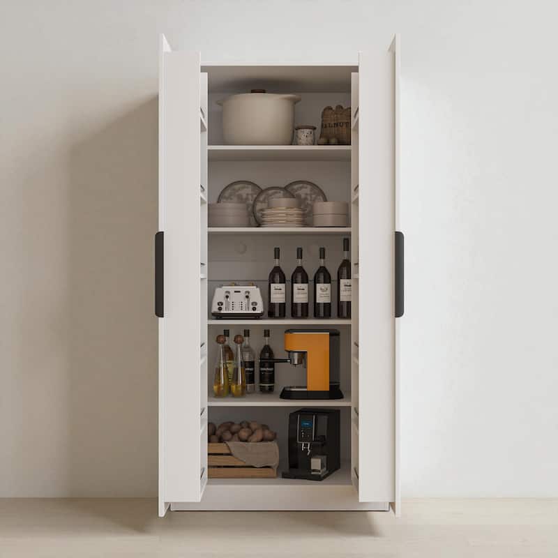 63" Freestanding Kitchen Pantry Storage Cabinet with Adjustable Shelves and Doors, Modern Buffet Cupboard Sideboard
