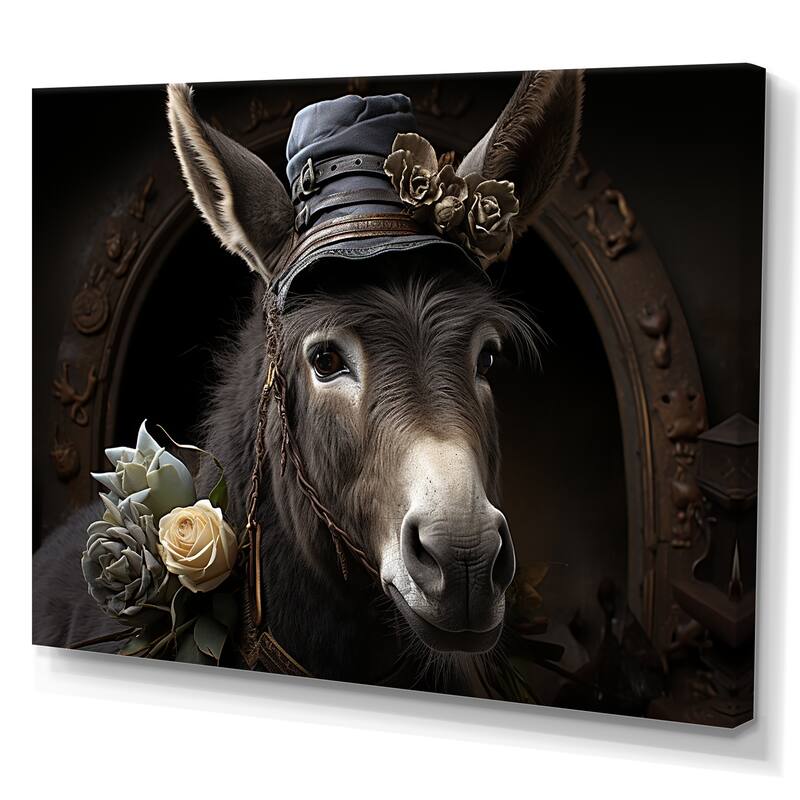 Designart "Medieval Rural Donkey Caricature II" Donkey Wall Décor Black - Modern Print Art For Living Room
