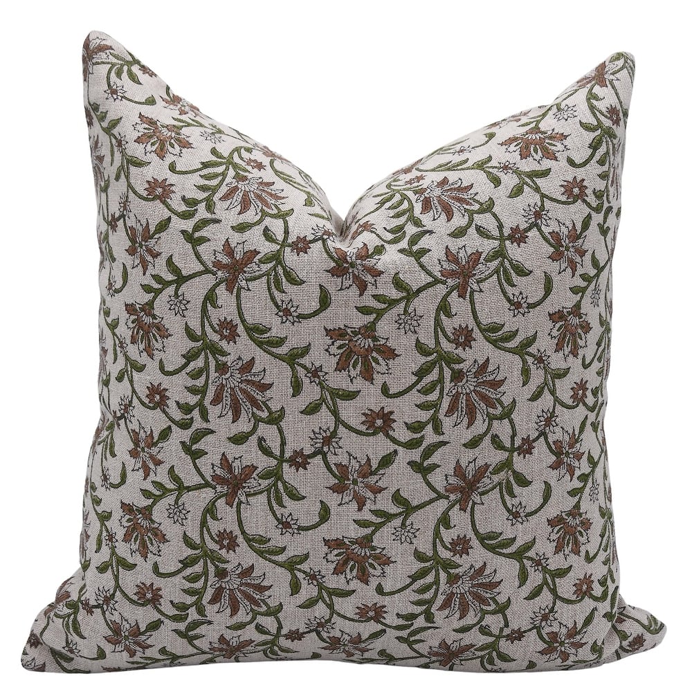 Fabdivine Handmade Block Print Floral Linen Soft Décor Pillow Cover