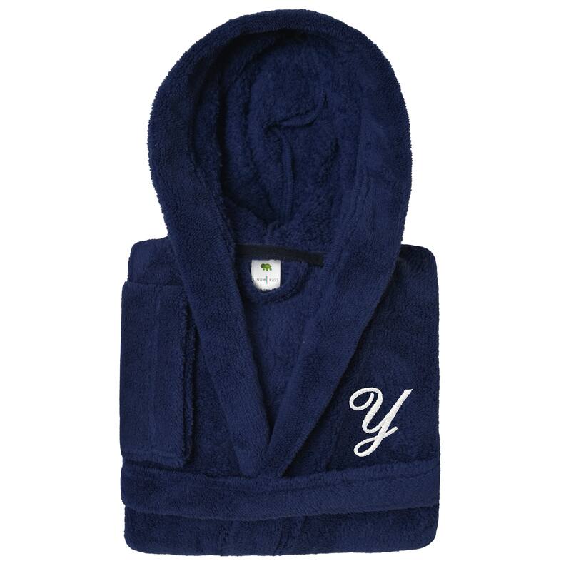 Sweet Kids 100% Polyester SUPER PLUSH Double Brushed Hooded Bathrobe with White Script Monogram - Medium - Y