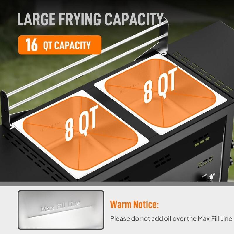 Propane Deep Fryer In Black With Rolling Cart And Storage Shelves For Outdoor Backyard Cooking Frying - N/A