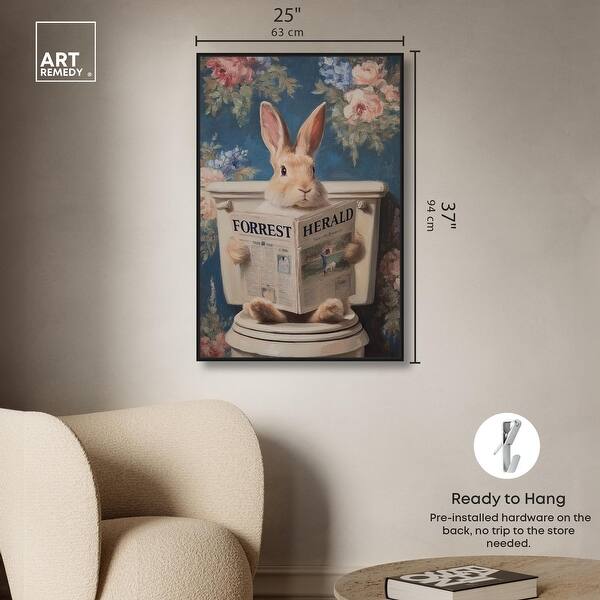 dimension image slide 14 of 24, Rabbit in Garden Toilet Bathroom Wall Art Canvas Print by Art Remedy