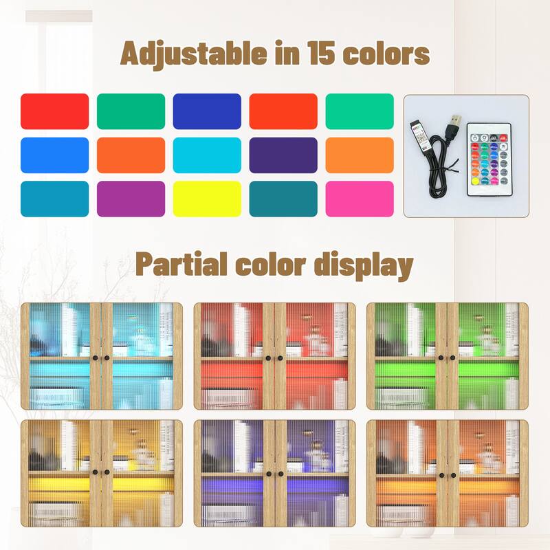 Anmytek Lighted Display Cabinet Pantry Storage with LED Dome Top Modern Home Decor