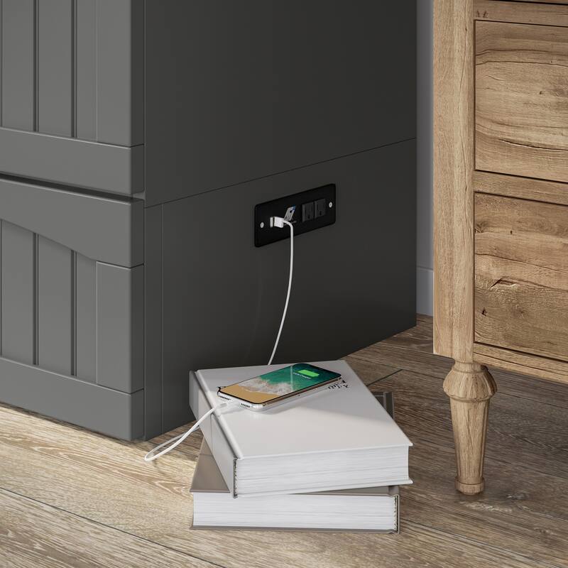 Aspen Queen Murphy Bed Chest with 6" Mattress, Storage Drawer & Built-In Charger in Grey