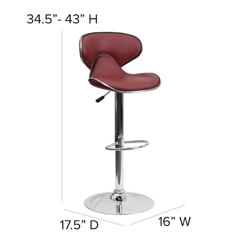 Contemporary Cozy Mid-back Vinyl Height-adjustable Chrome Barstool - 16"W x 17.5"D x 34.5" - 43"H