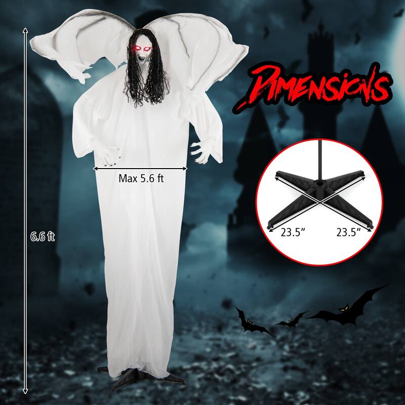White Metal Fabric Animated Halloween Angel Prop with Wings and Sound