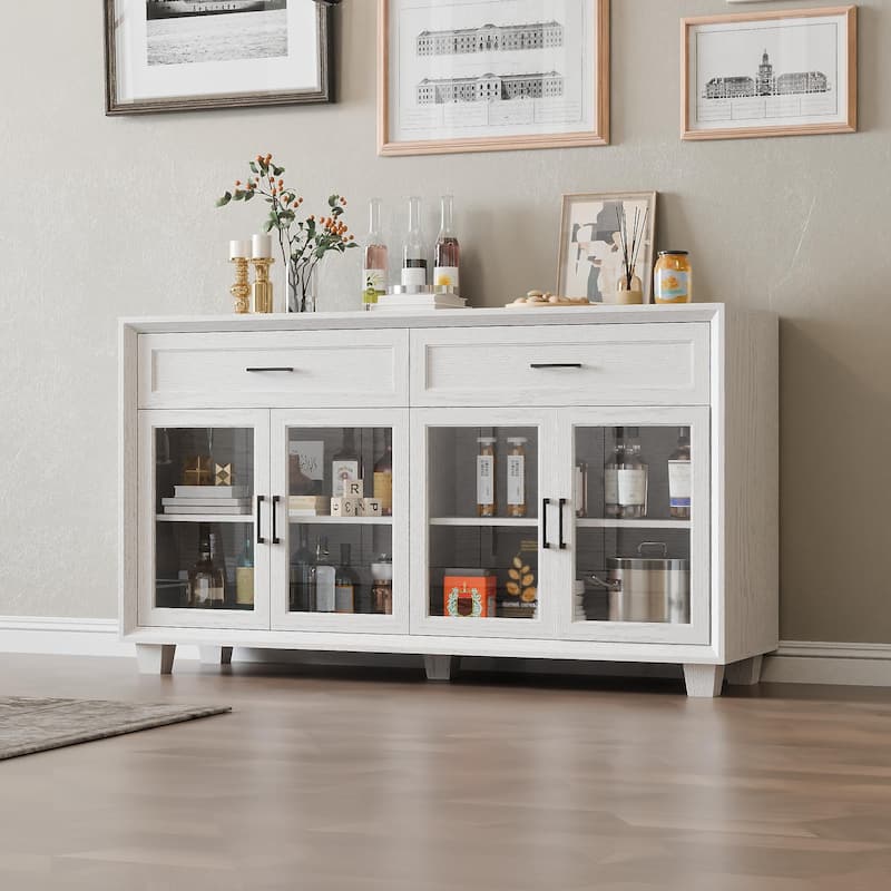 Glass Storage Cabinet with Doors,TV Stand for Living Room,Pantry,Brown/White - Antique White