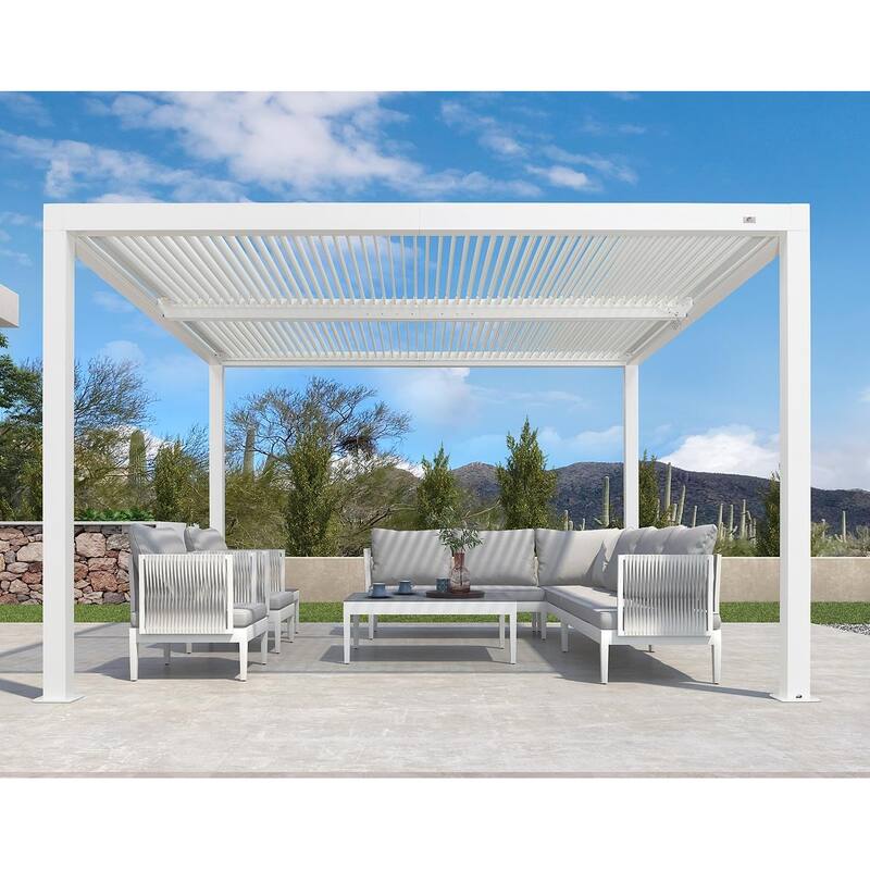 PURPLE LEAF Louvered Pergola Outdoor Aluminum Pergola with Adjustable Roof for Patio Hardtop Gazebo
