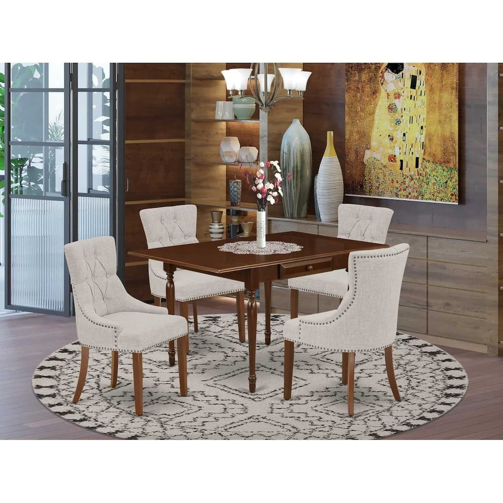 HomeStock 5-Pc Mahogany Finish Solid Wood Top - Rectangular Dining Room Set with Dropleaf - Seats 4
