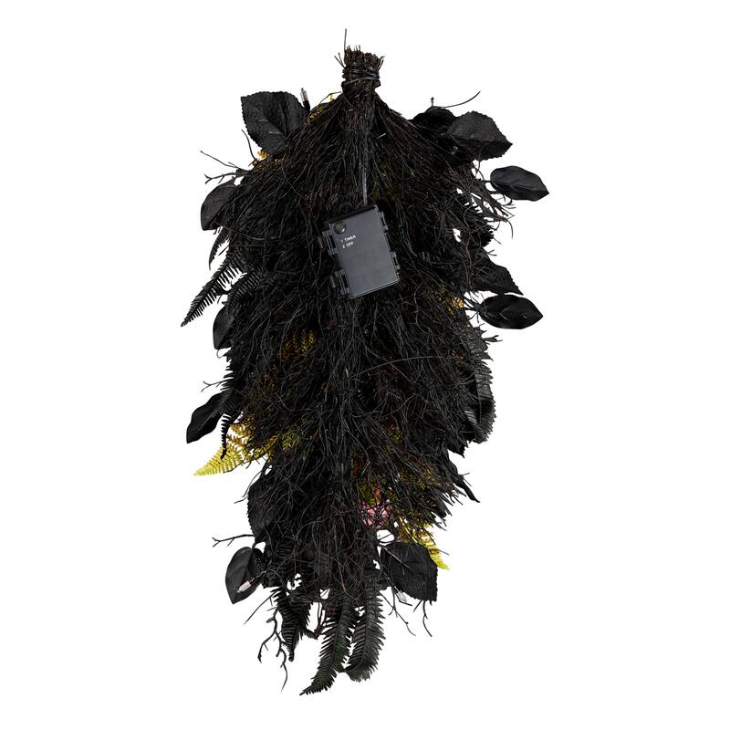 National Tree Company 26" Artificial Cute and Creep Halloween Swag, 30 Pink LED Lights, Battery Operated - 26 in