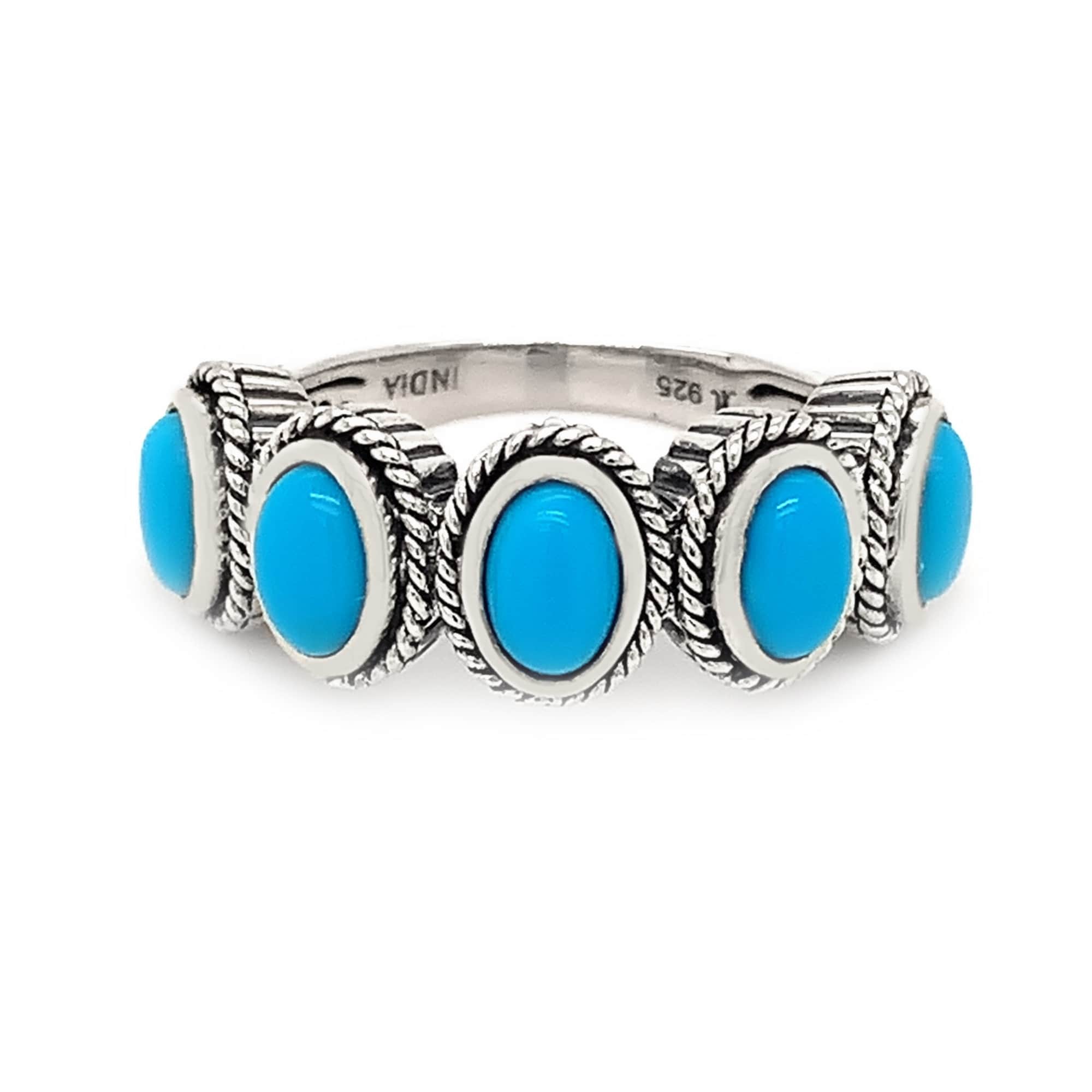 Pinctore 925 Sterling Silver Sleeping Beauty Turquoise Engagement Ring